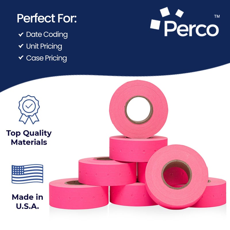 Perco 1 Line Fluorescent Pink Labels - 8 Rolls, 1 Sleeve, 8,000 Blank Price and Date Gun Labels for Perco Lite, X, Plus and Pro 1 Line Price and Date Guns - Made in USA - Image 4